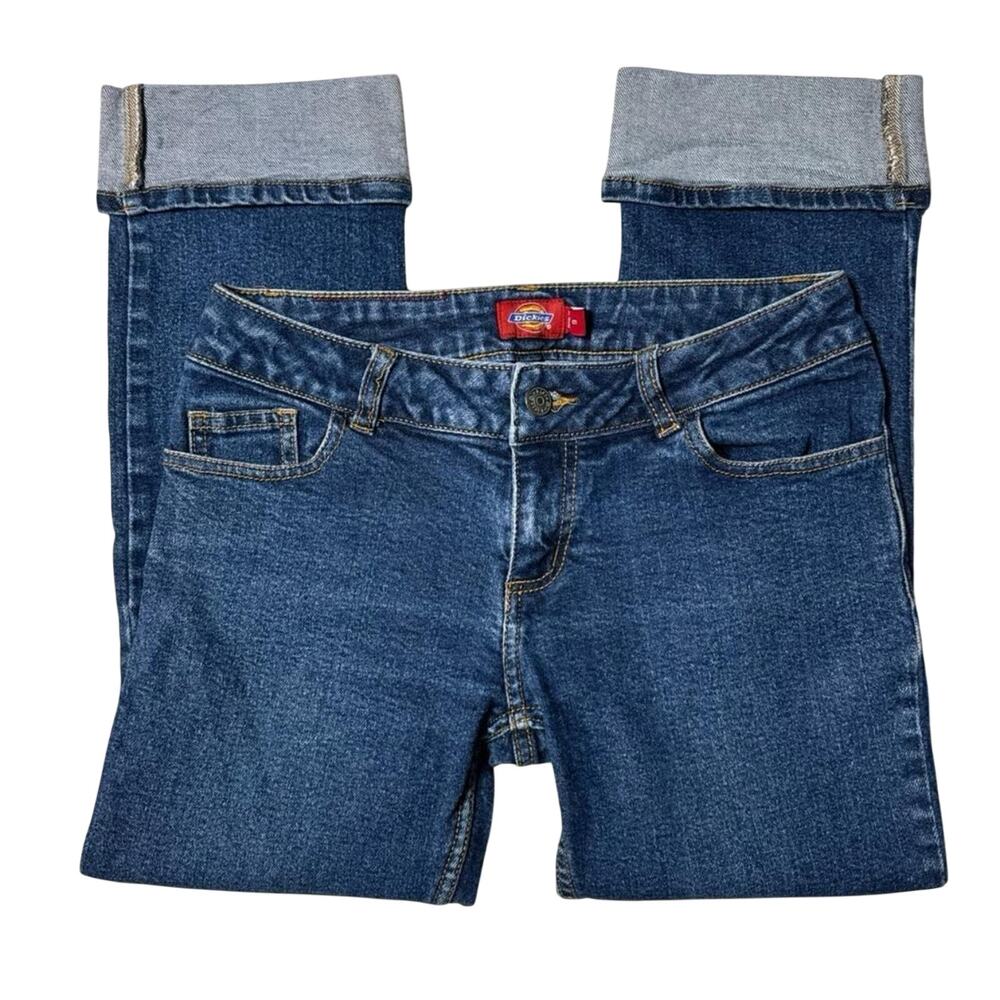 Dickies Vintage Y2K Low Rise Medium Wash Cuffed Denim Capri Jeans Size 9